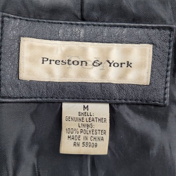 Preston & York Black Genuine Leather Buttoned Pockets Jacket Size Medium M - Picture 3 of 16